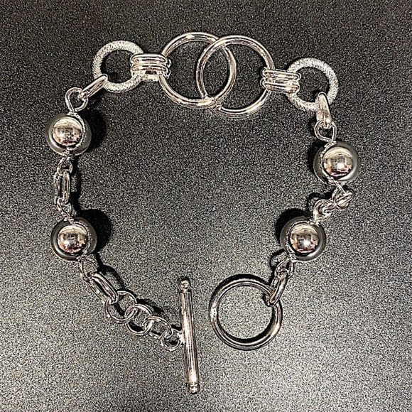 Sterling Silver O Link Beaded Ball Creative Chain Link Bracelet - Picture 5 of 8